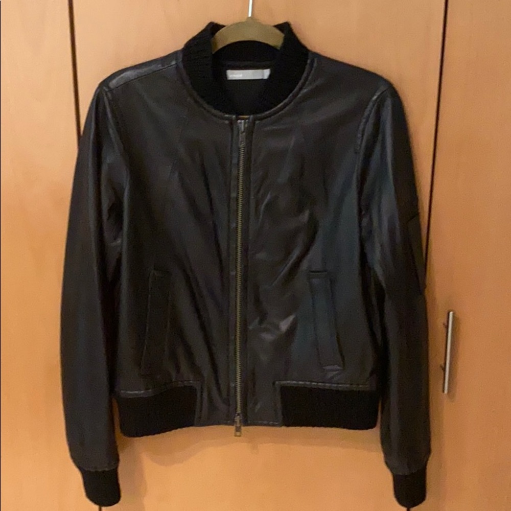 Leather bombed jacket